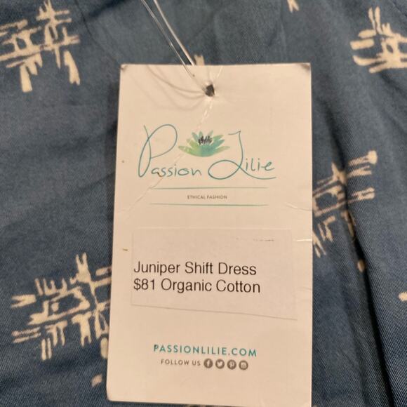 Passion Lillie 100% Organic Cotton Blue Juniper Print Summer Dress Medium - Picture 6 of 10